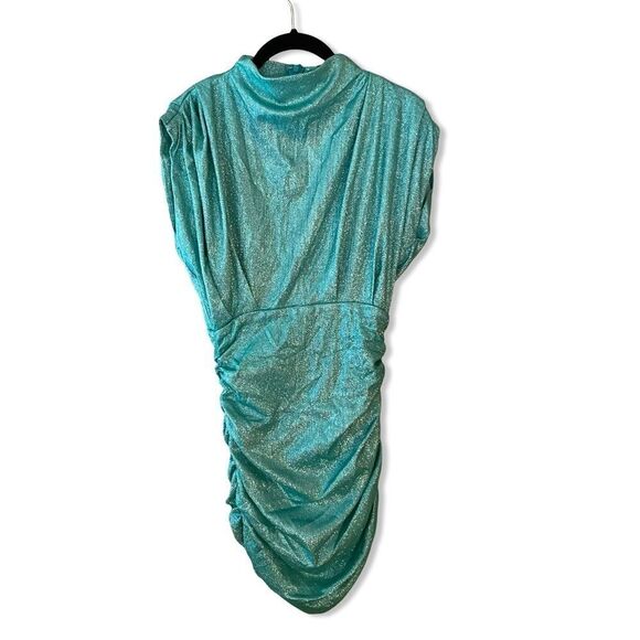NWT Line & Dot Kaylani Dress in Teal metallic ruched mini party Revolve XS - Picture 2 of 8
